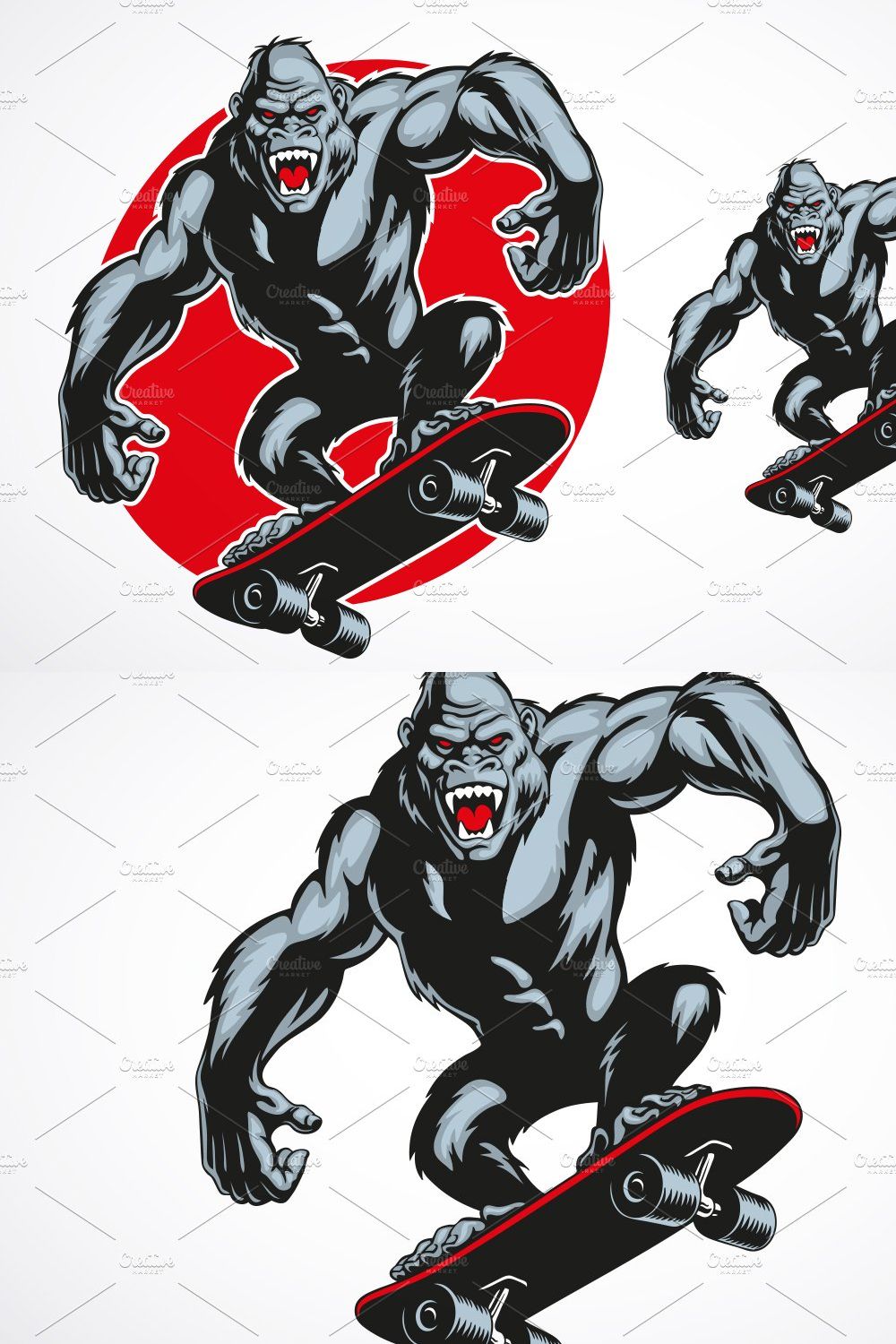 Gorilla on skate mascot vector pinterest preview image.