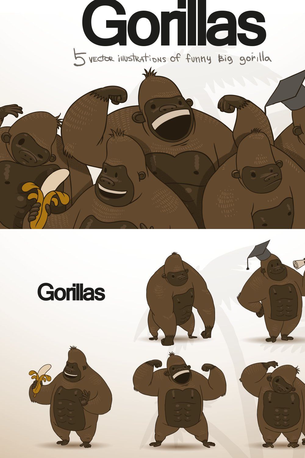 Gorillas bundle, vector pinterest preview image.