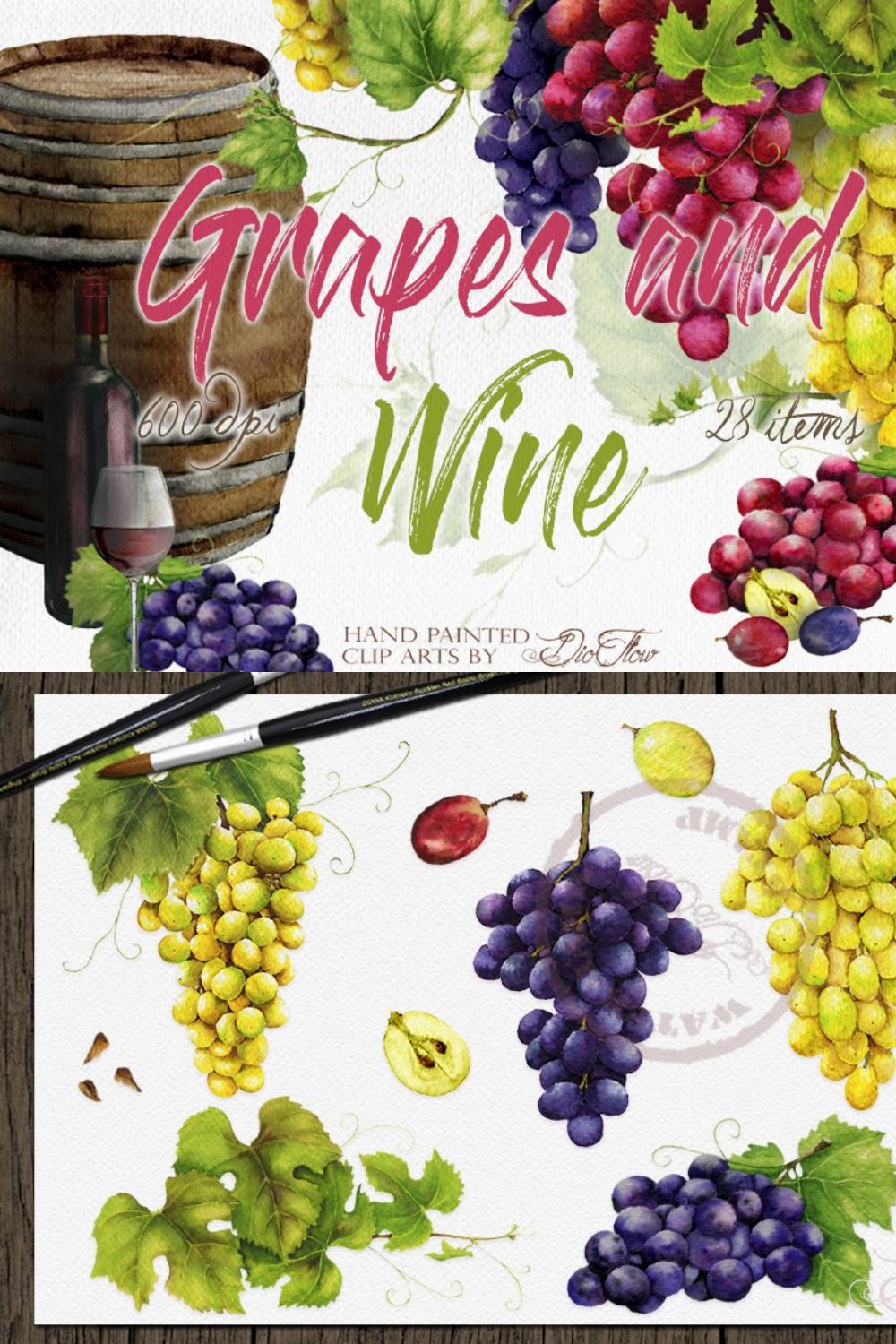 Grapes And Wine Illustration pinterest preview image.