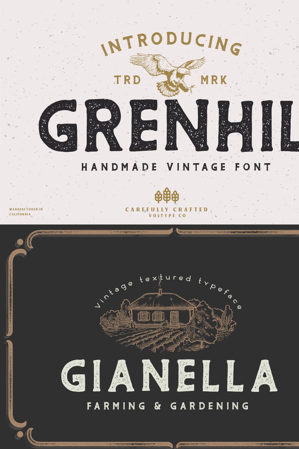 Grenhil - Handmade Vintage Font pinterest preview image.