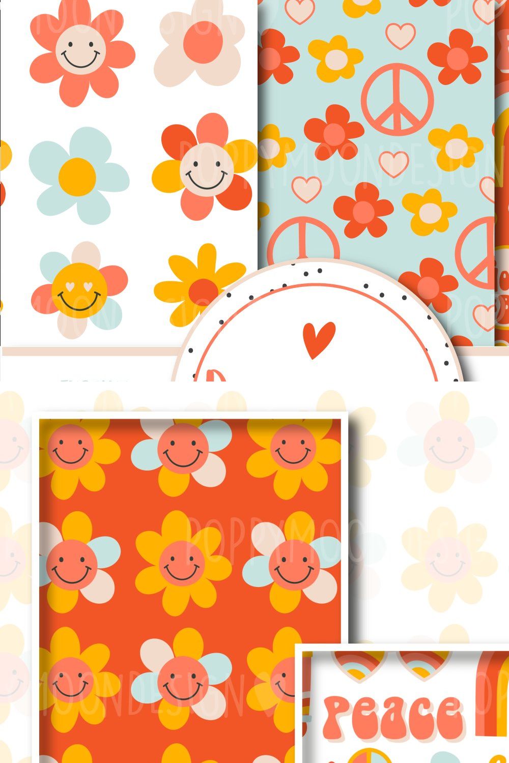 Groovy paper set pinterest preview image.