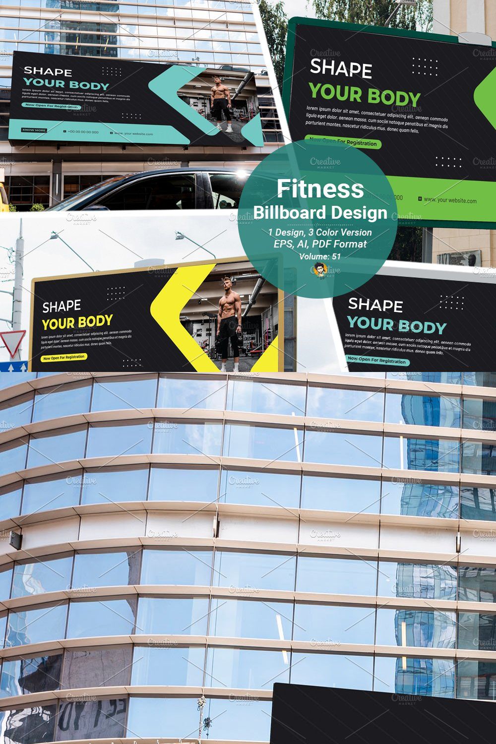 Gym Fitness Billboard Template pinterest preview image.