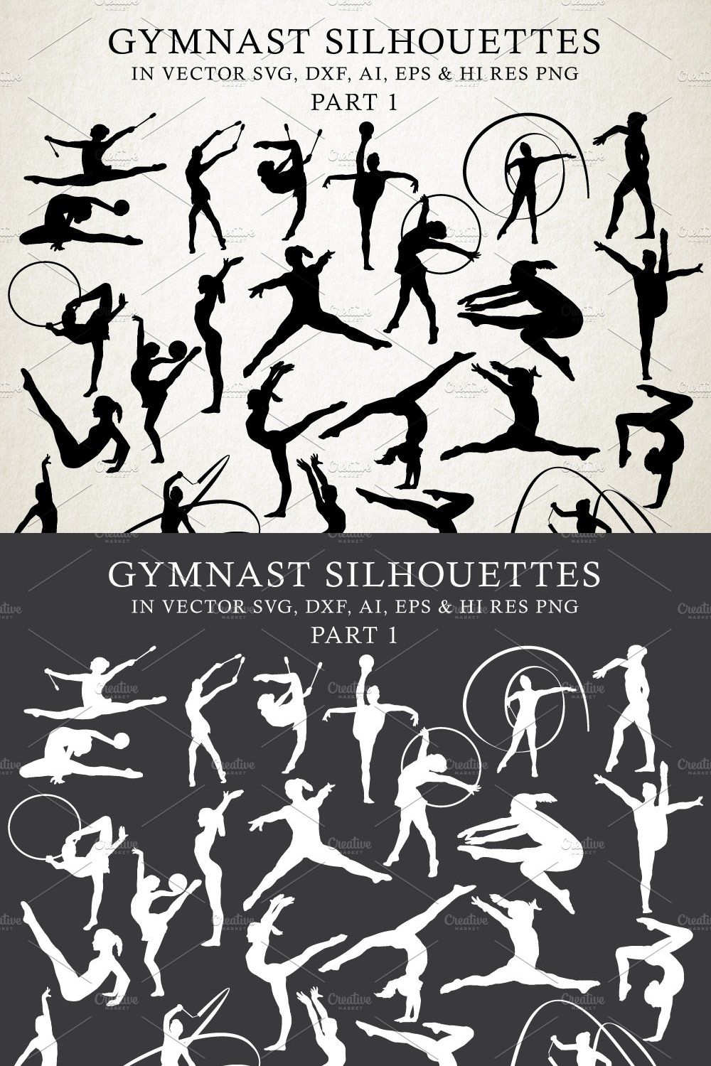 Gymnastic Silhouettes Vector Pack 1 pinterest preview image.