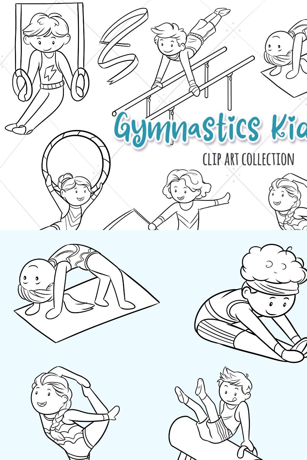 Gymnastics Kids Digital Stamps pinterest preview image.