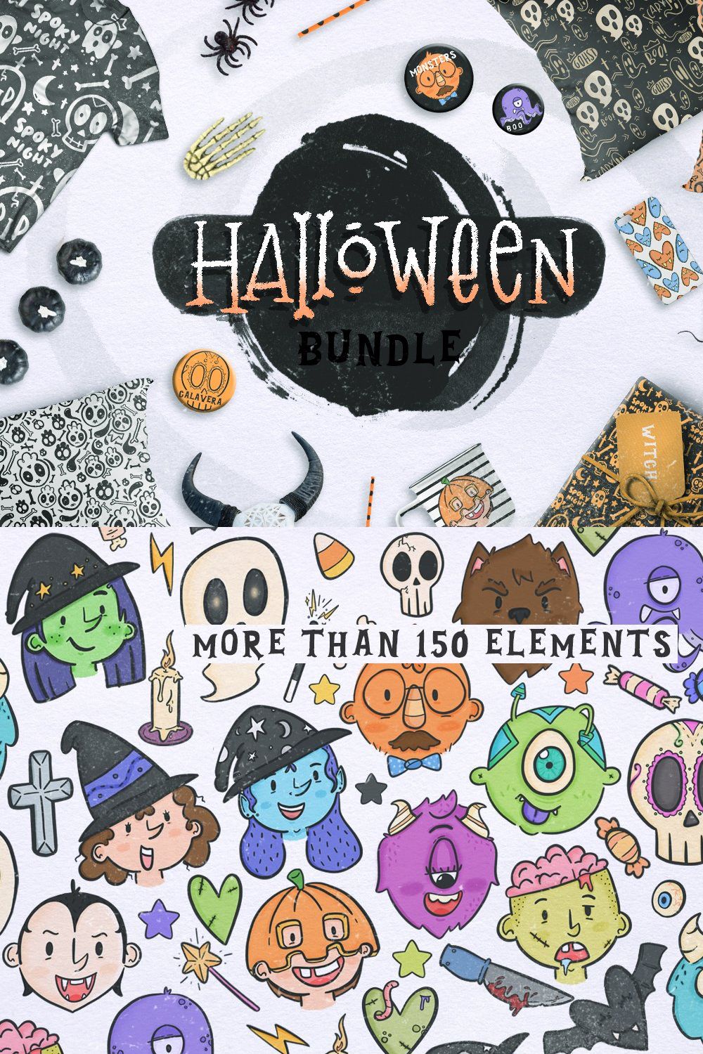 Halloween BUNDLE + 150 ELEMENTS! pinterest preview image.