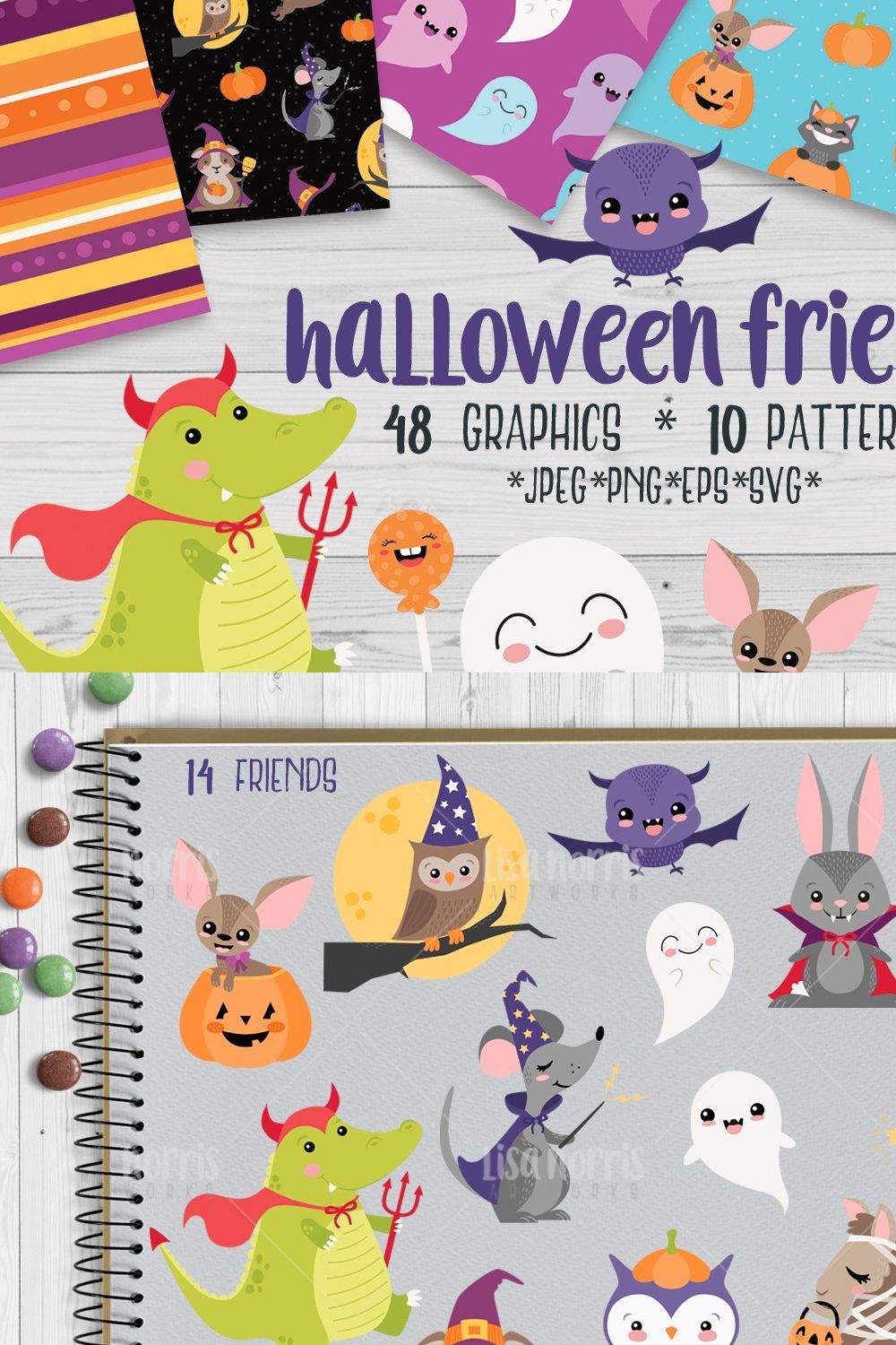 Halloween Friends Clip Art Patterns pinterest preview image.