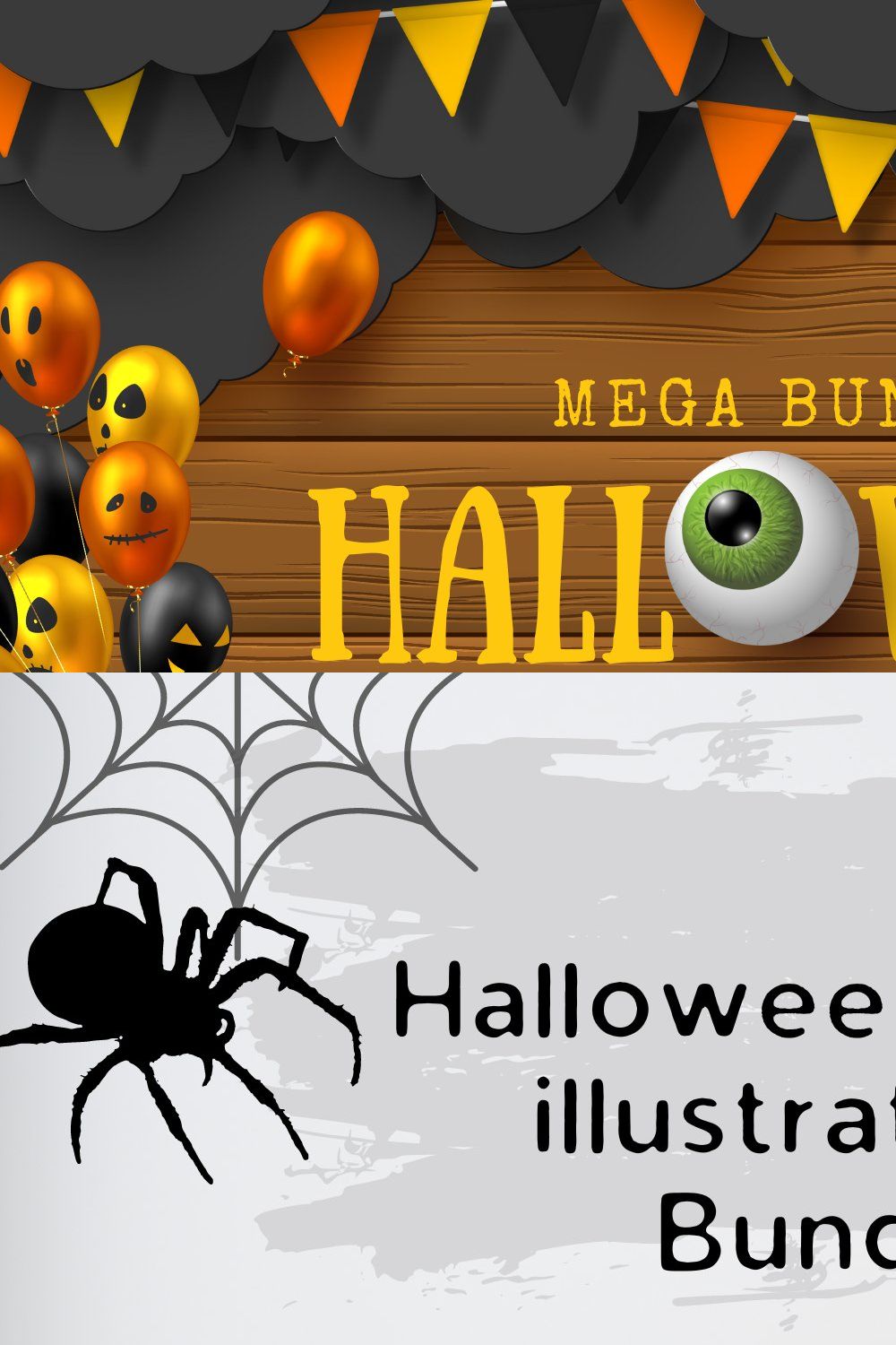Halloween mega illustrations Bundle pinterest preview image.