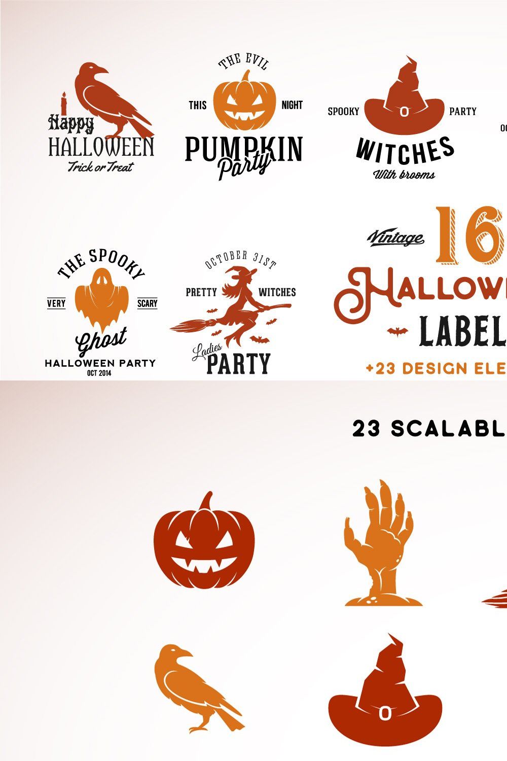Halloween Vintage Labels Set pinterest preview image.