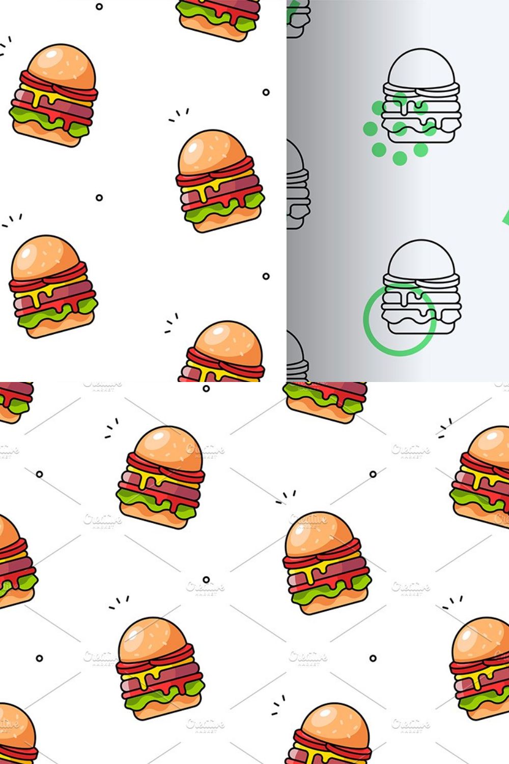 Hamburger seamless pattern pinterest preview image.