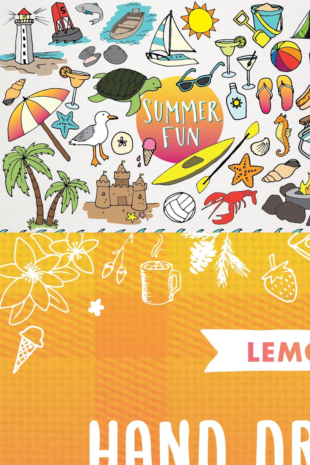 Hand Drawn Beach & Summer Clipart pinterest preview image.