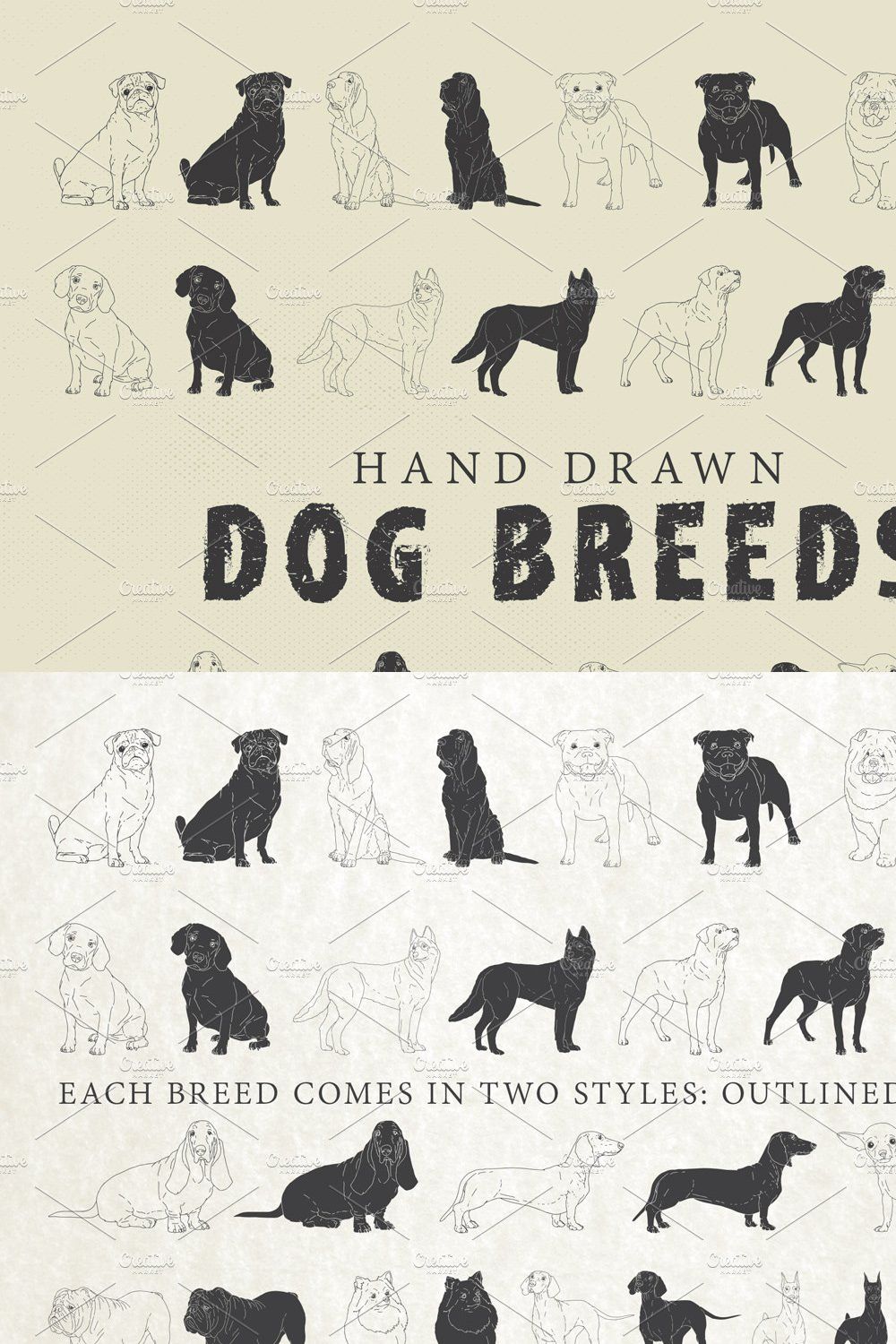 Hand Drawn Dog Breeds Vector 1 pinterest preview image.