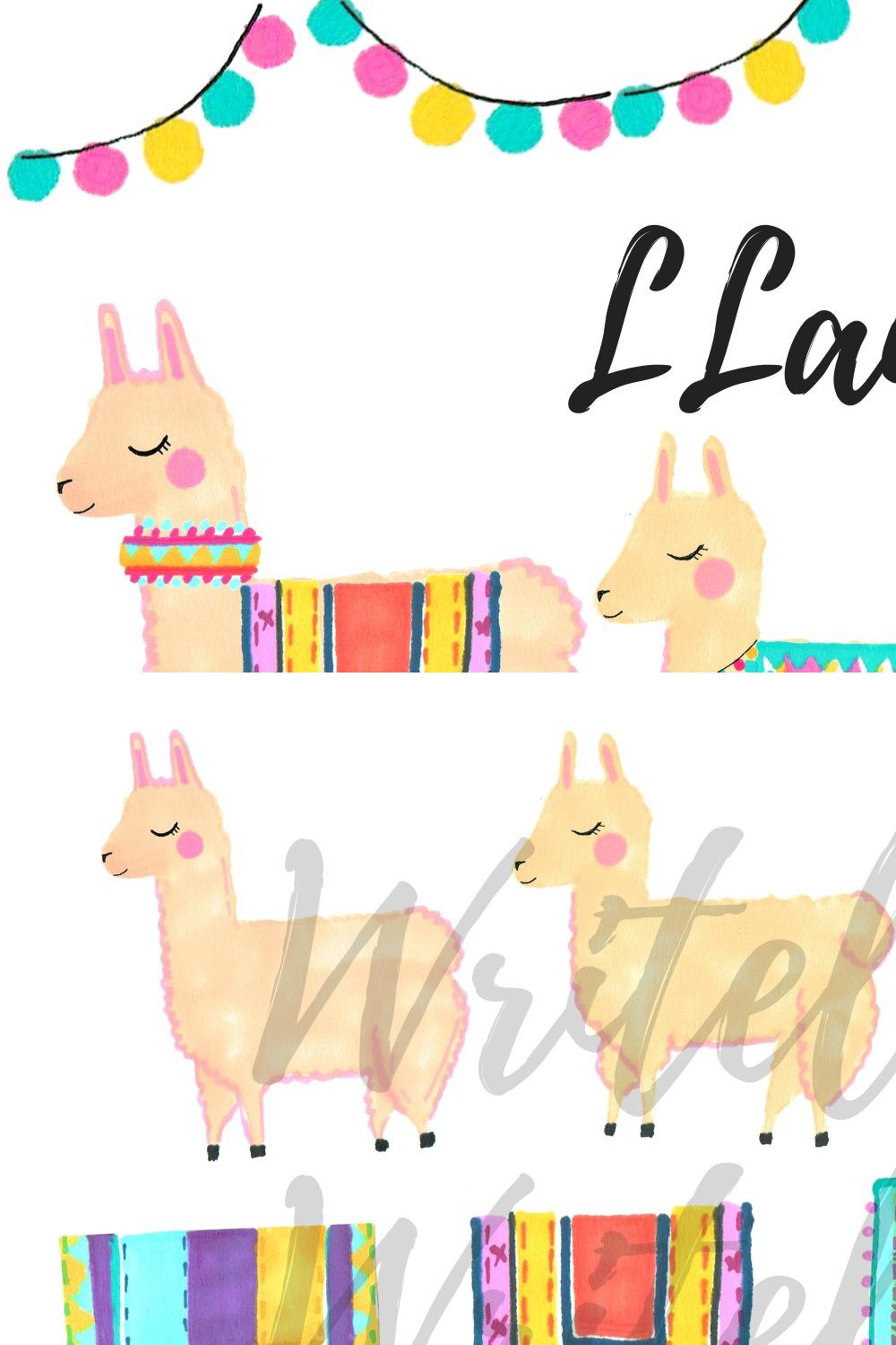 Hand Drawn Doodle Llama Clipart pinterest preview image.