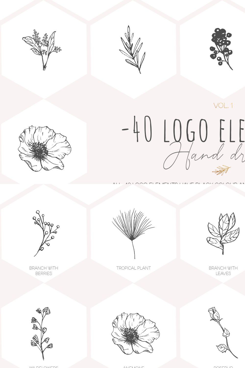 Hand drawn floral logo elements pinterest preview image.