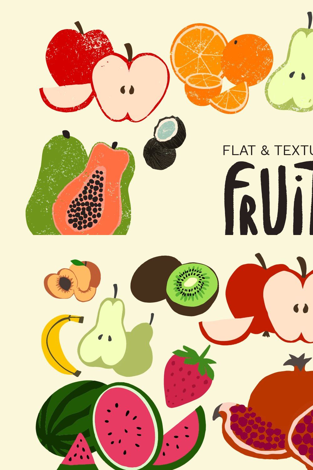 Hand-drawn Fruit Illustrations pinterest preview image.