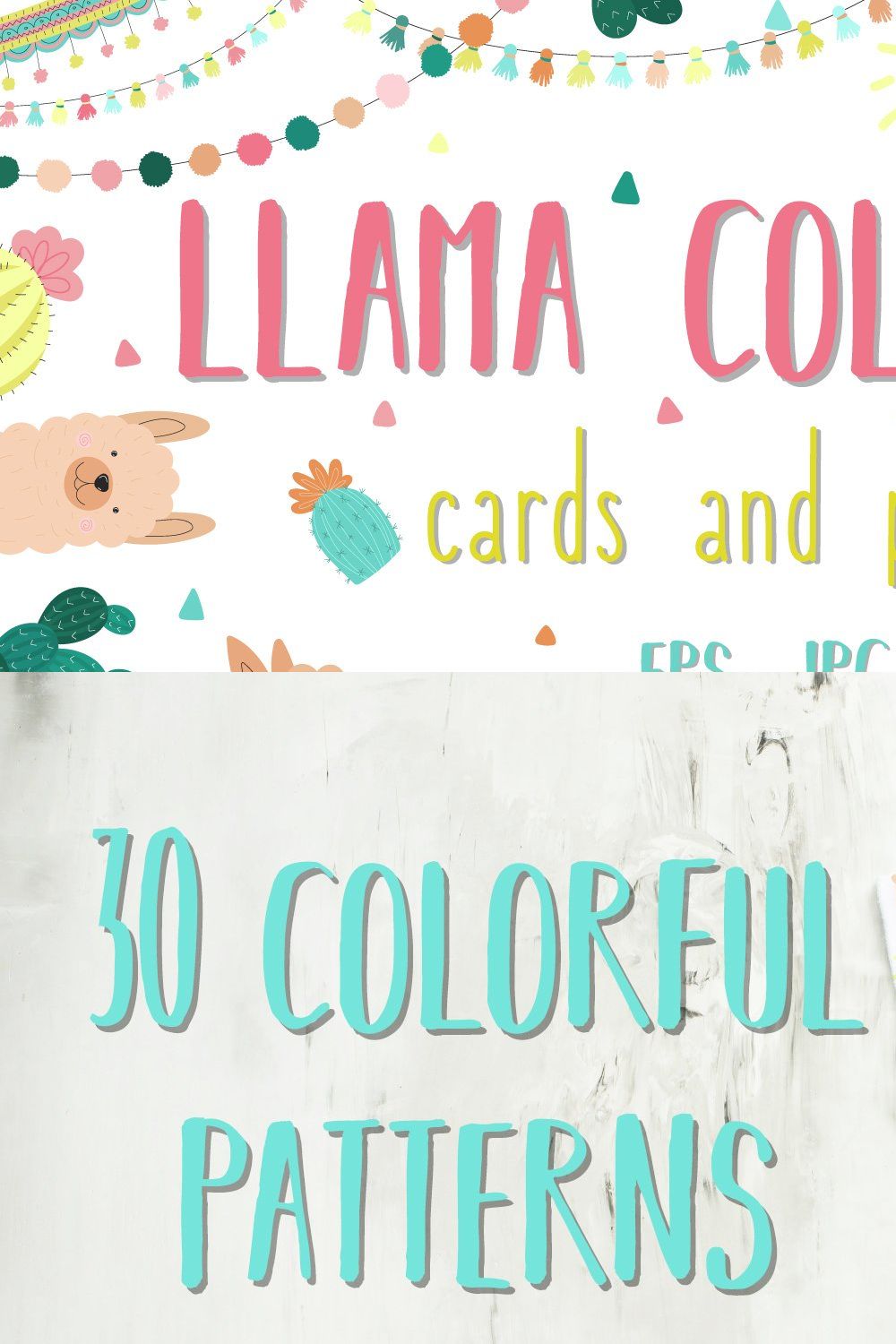 Hand-drawn llama collection pinterest preview image.