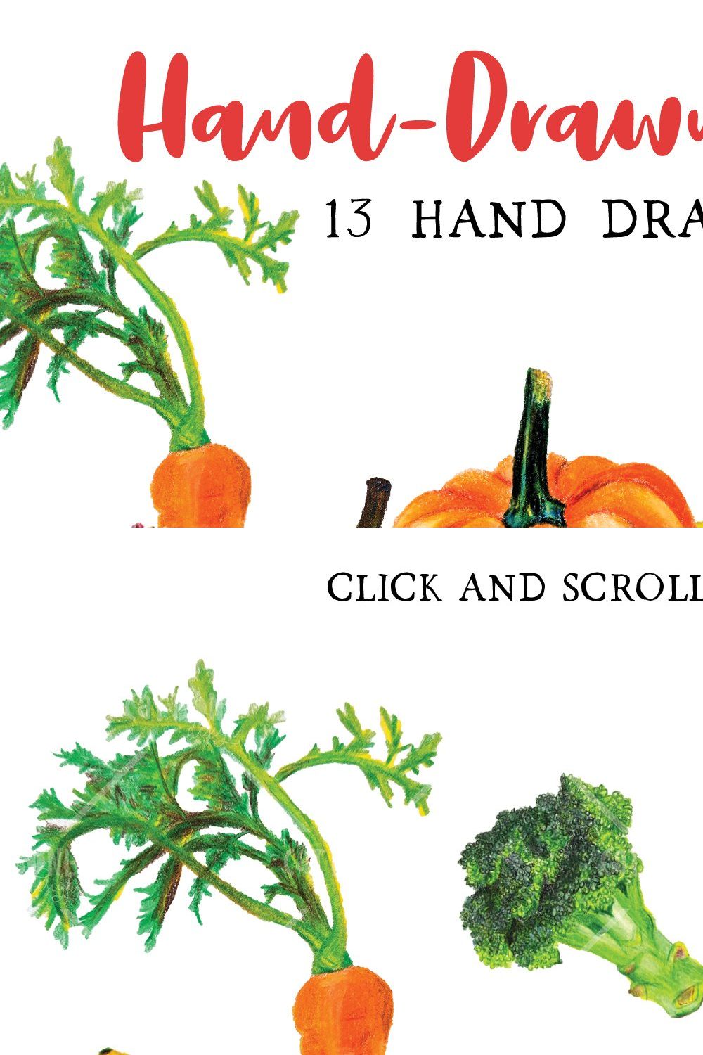 Hand-Drawn Produce pinterest preview image.