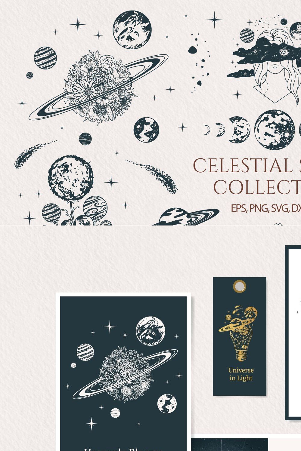 Handdrawn Celestial Space Collection pinterest preview image.