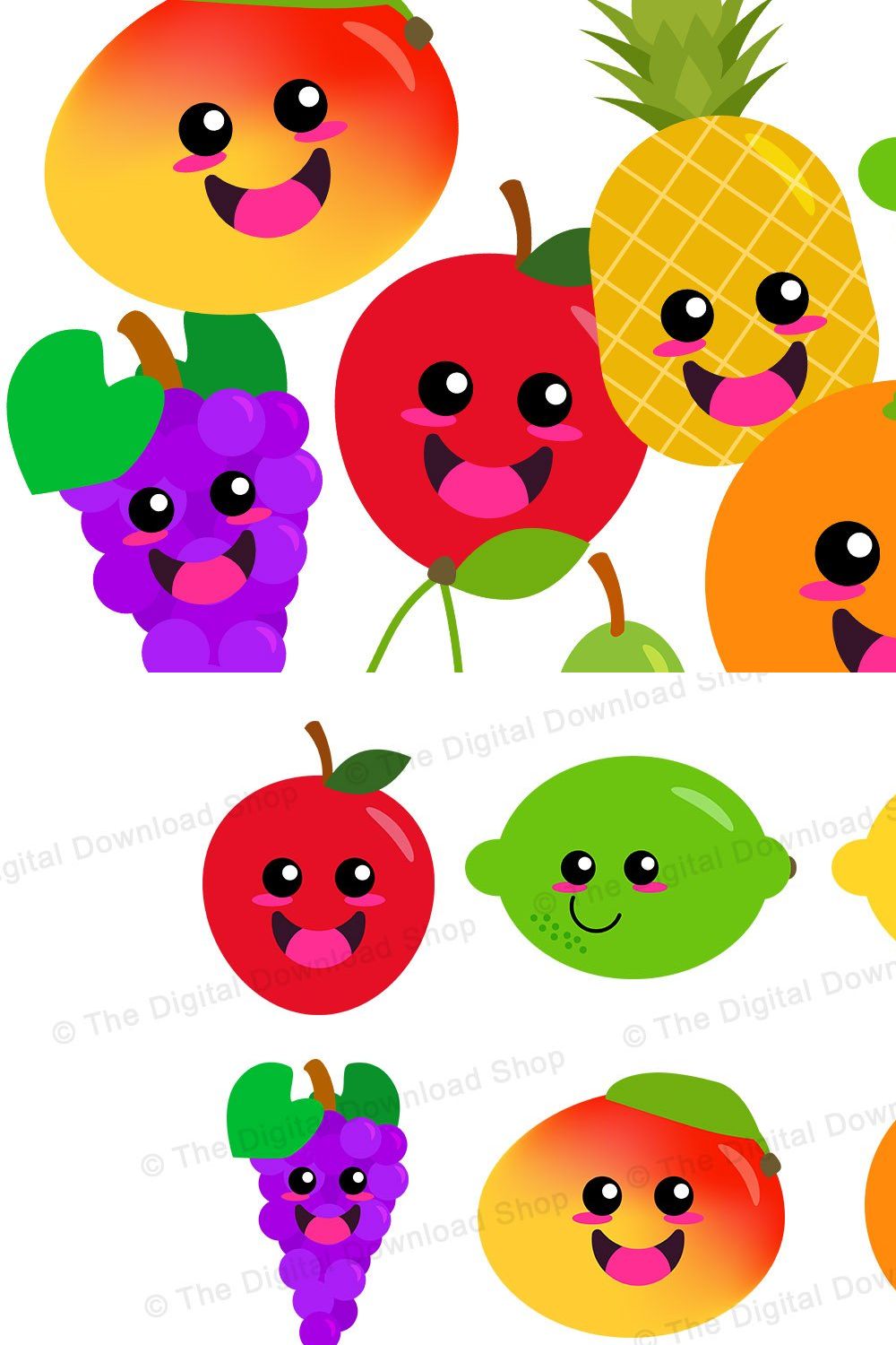 Happy Fruit Clipart, Cute Fruit pinterest preview image.