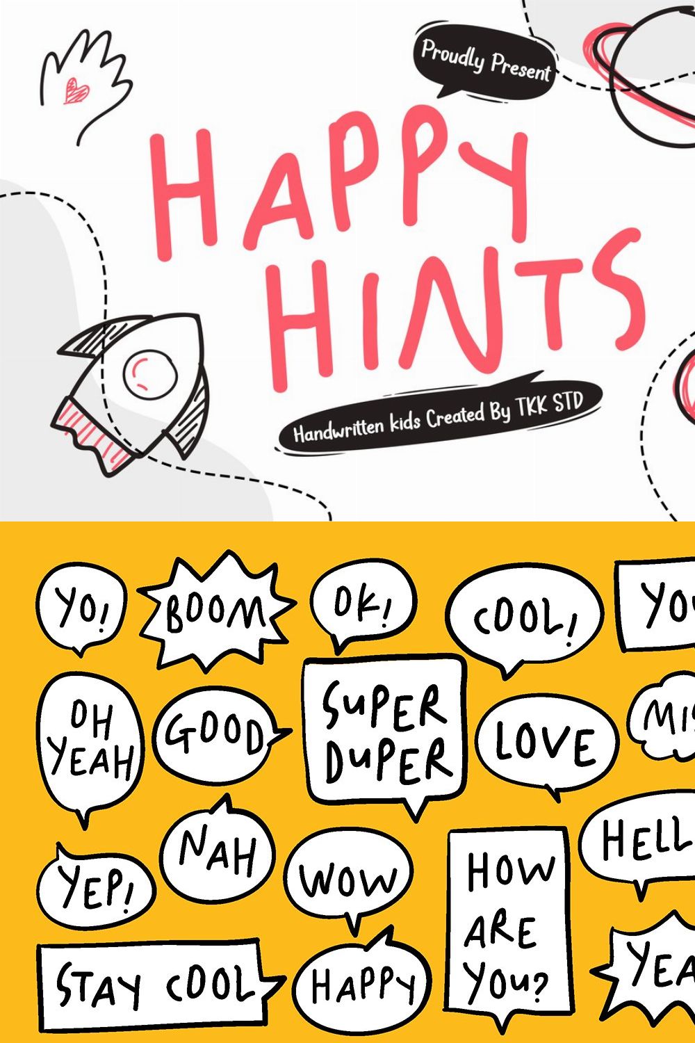 Happy Hints - Kids Font pinterest preview image.