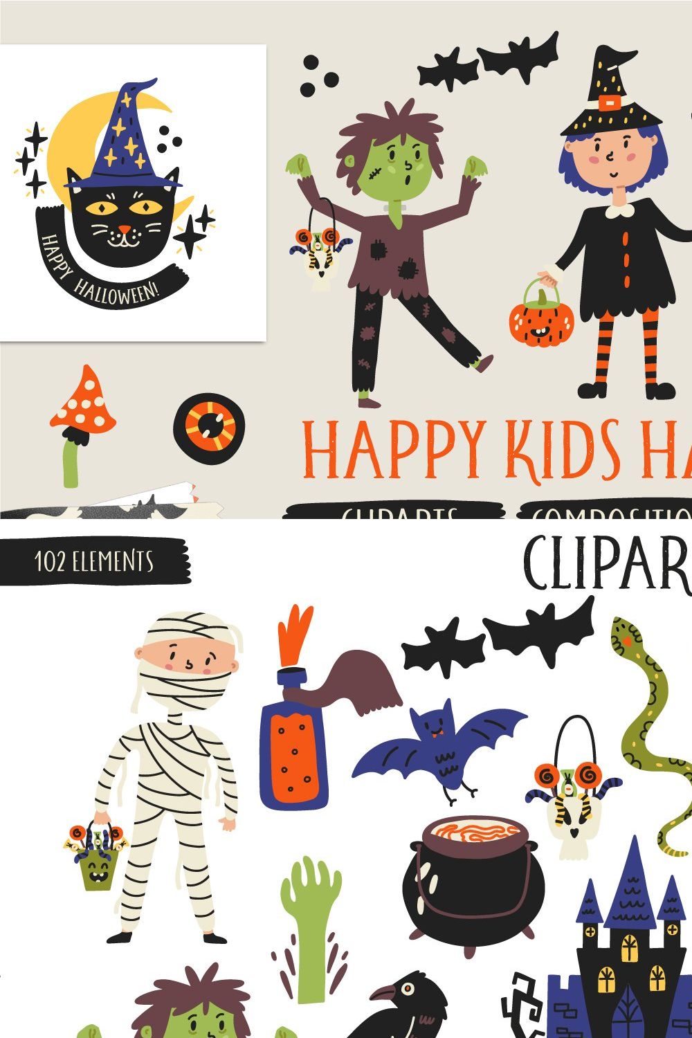 Happy Kids Halloween pinterest preview image.