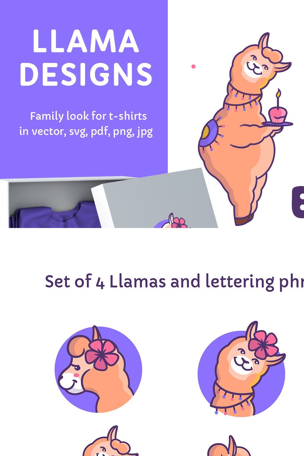 Happy Llamas for cloth desings pinterest preview image.