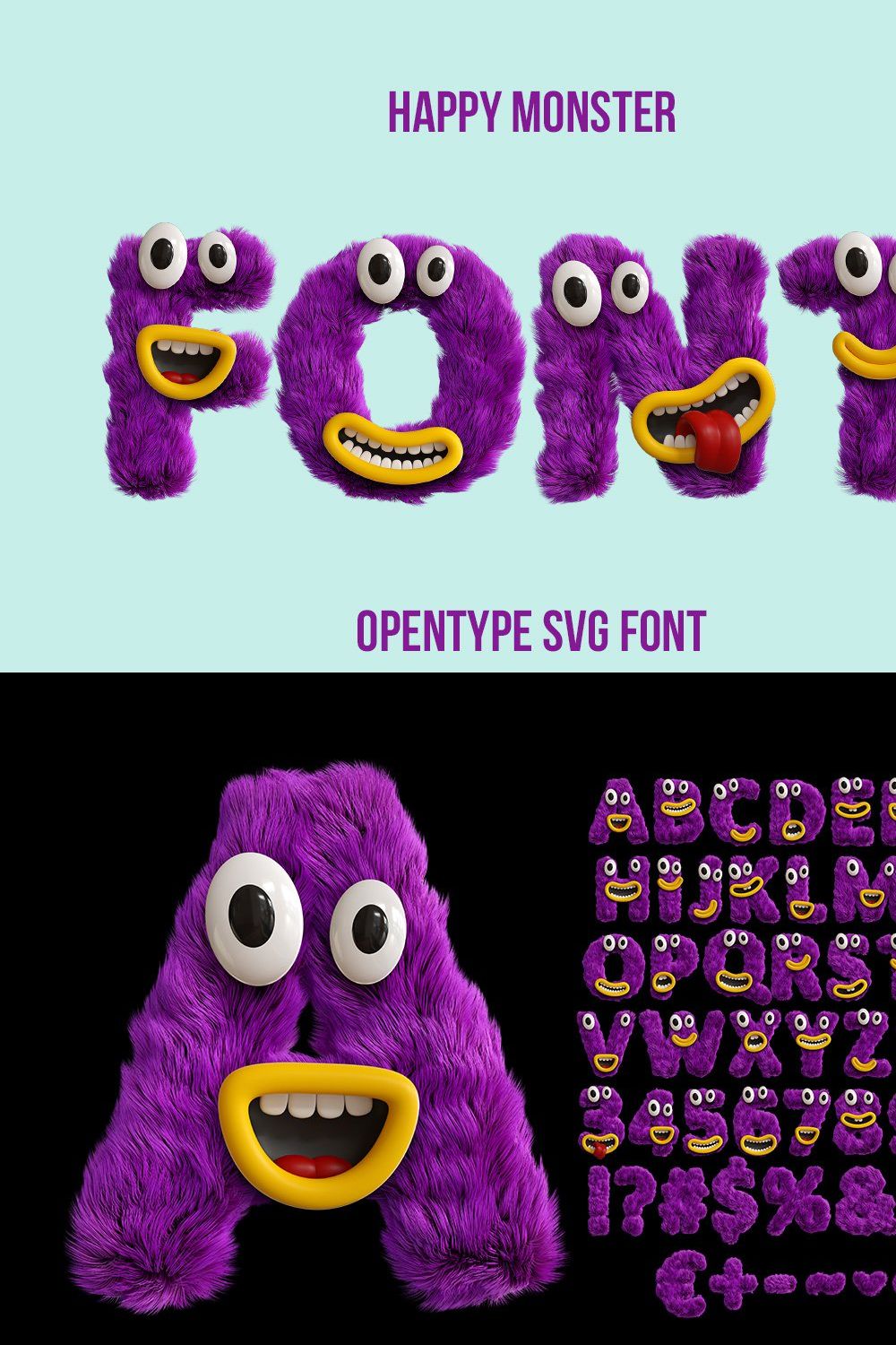 Happy Monster Font pinterest preview image.