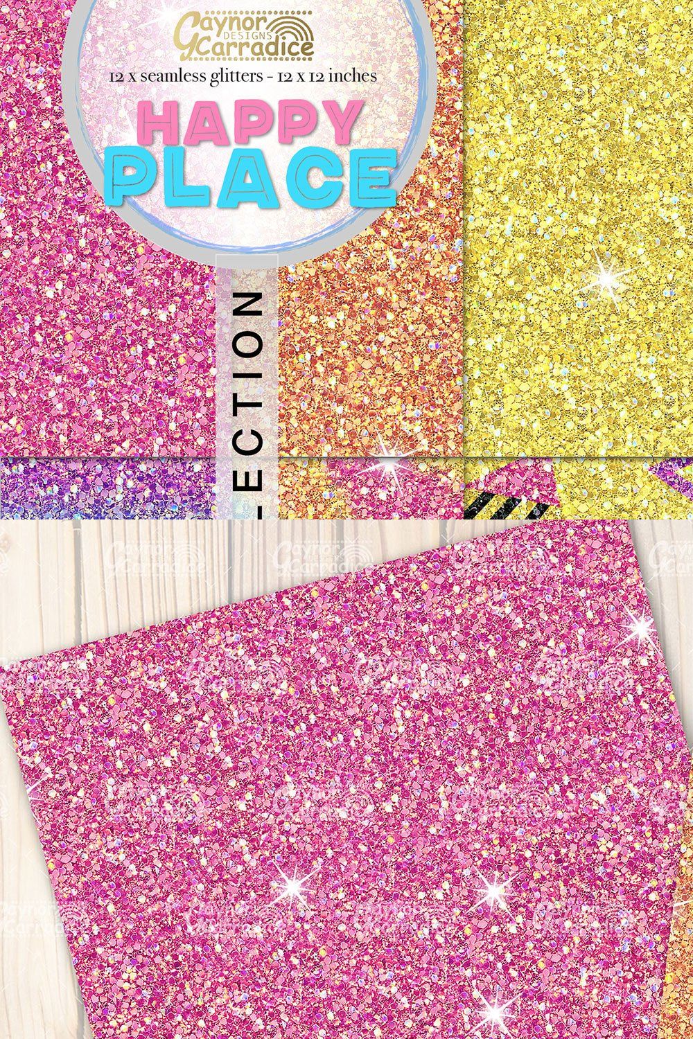 Happy Place - Rainbow glitters pinterest preview image.