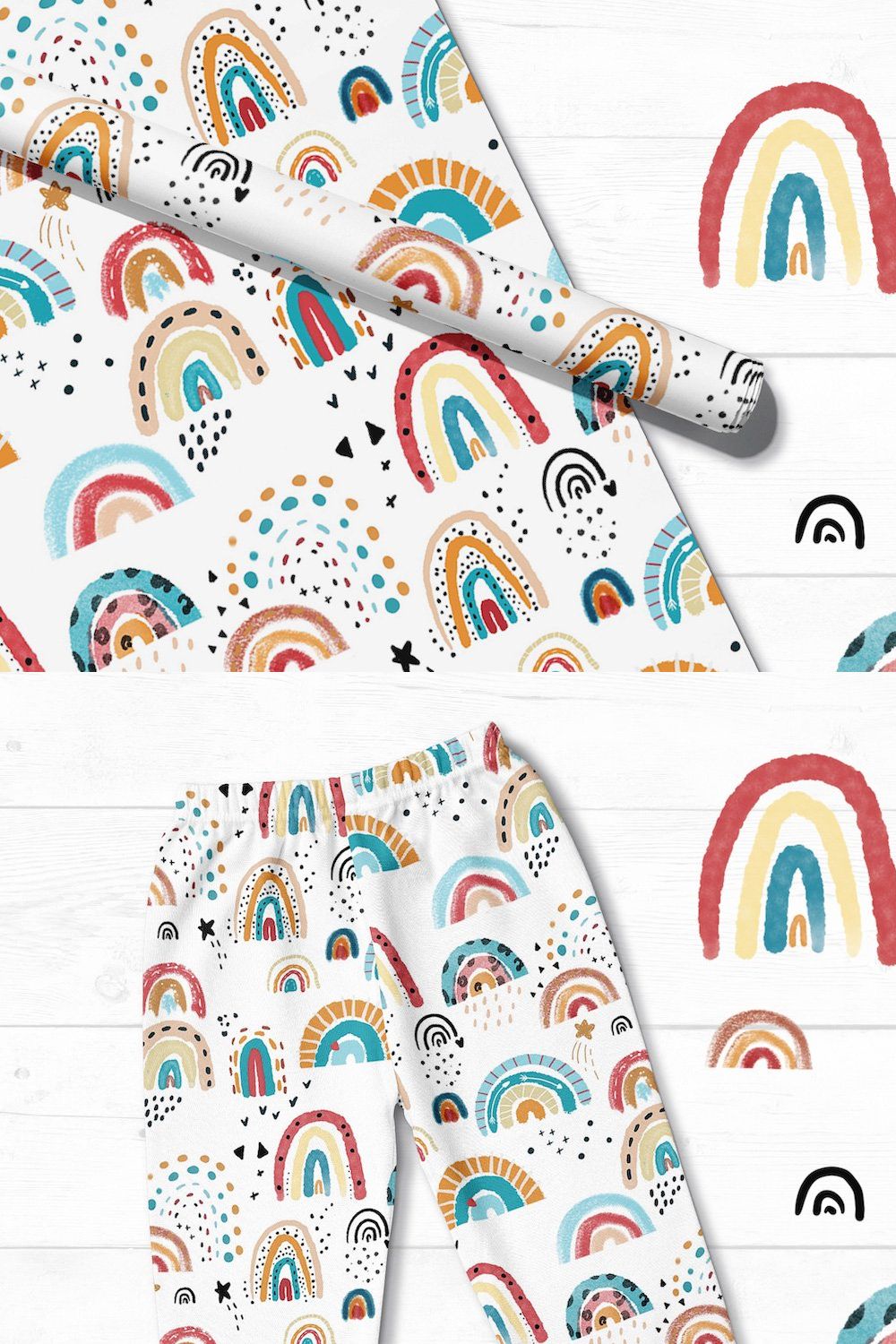 Happy Rainbows Seamless Pattern pinterest preview image.