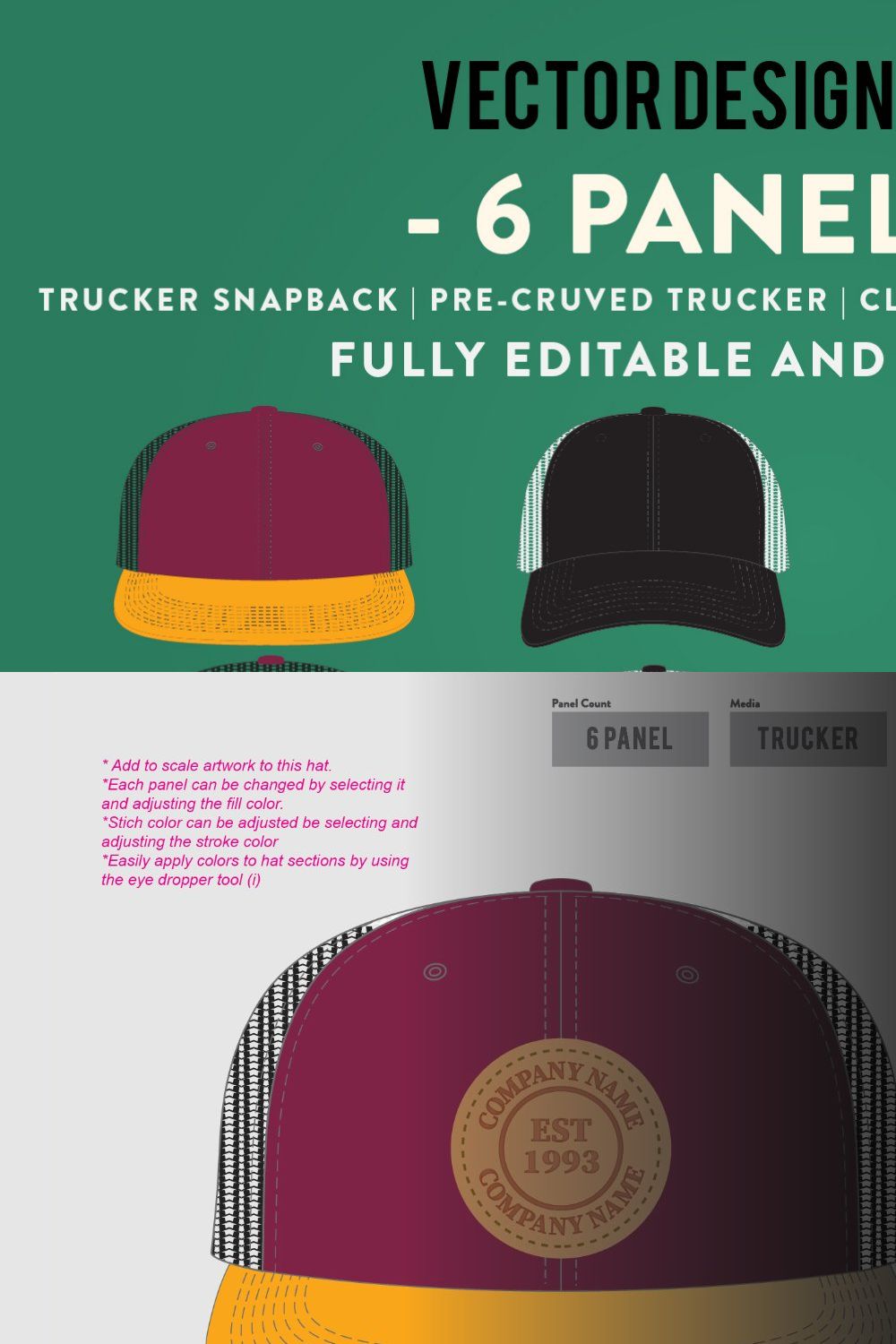 Hat Template - 6 Panel Hat pinterest preview image.