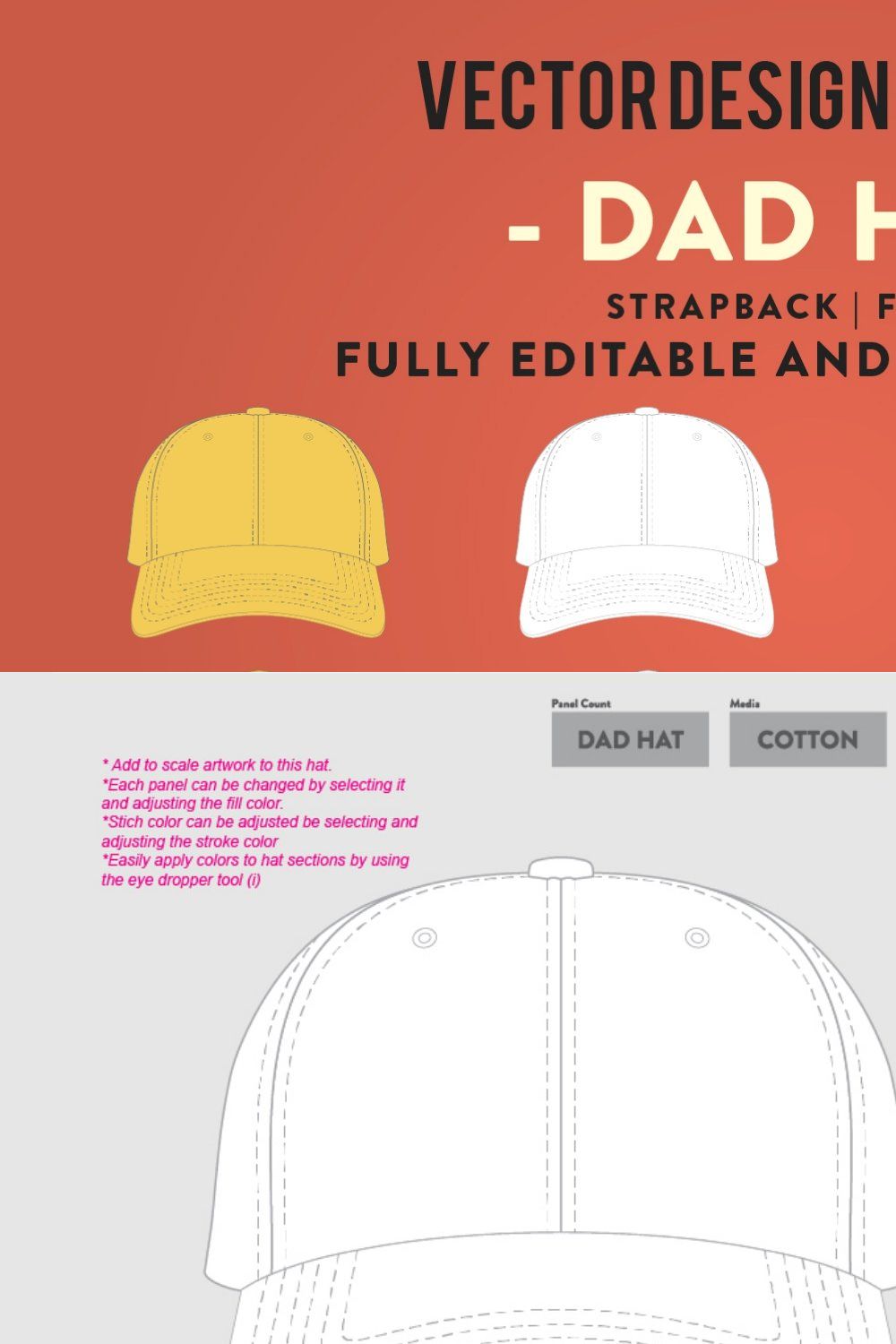 Hat Template - Dad Hat pinterest preview image.
