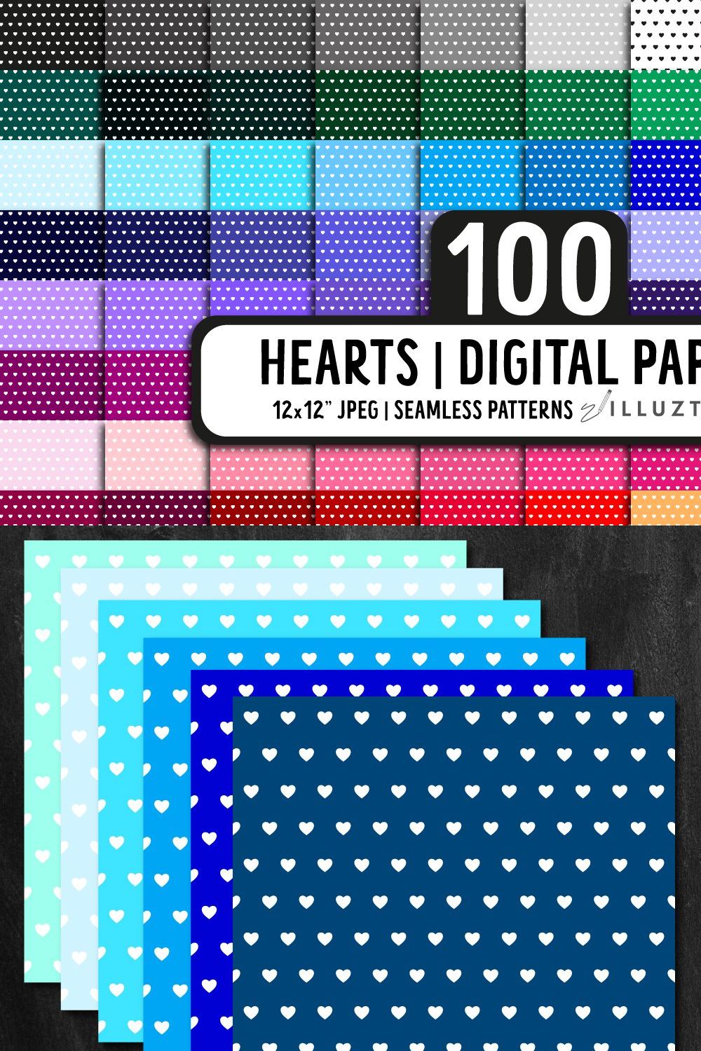 Hearts Digital Paper | Rainbow Paper pinterest preview image.