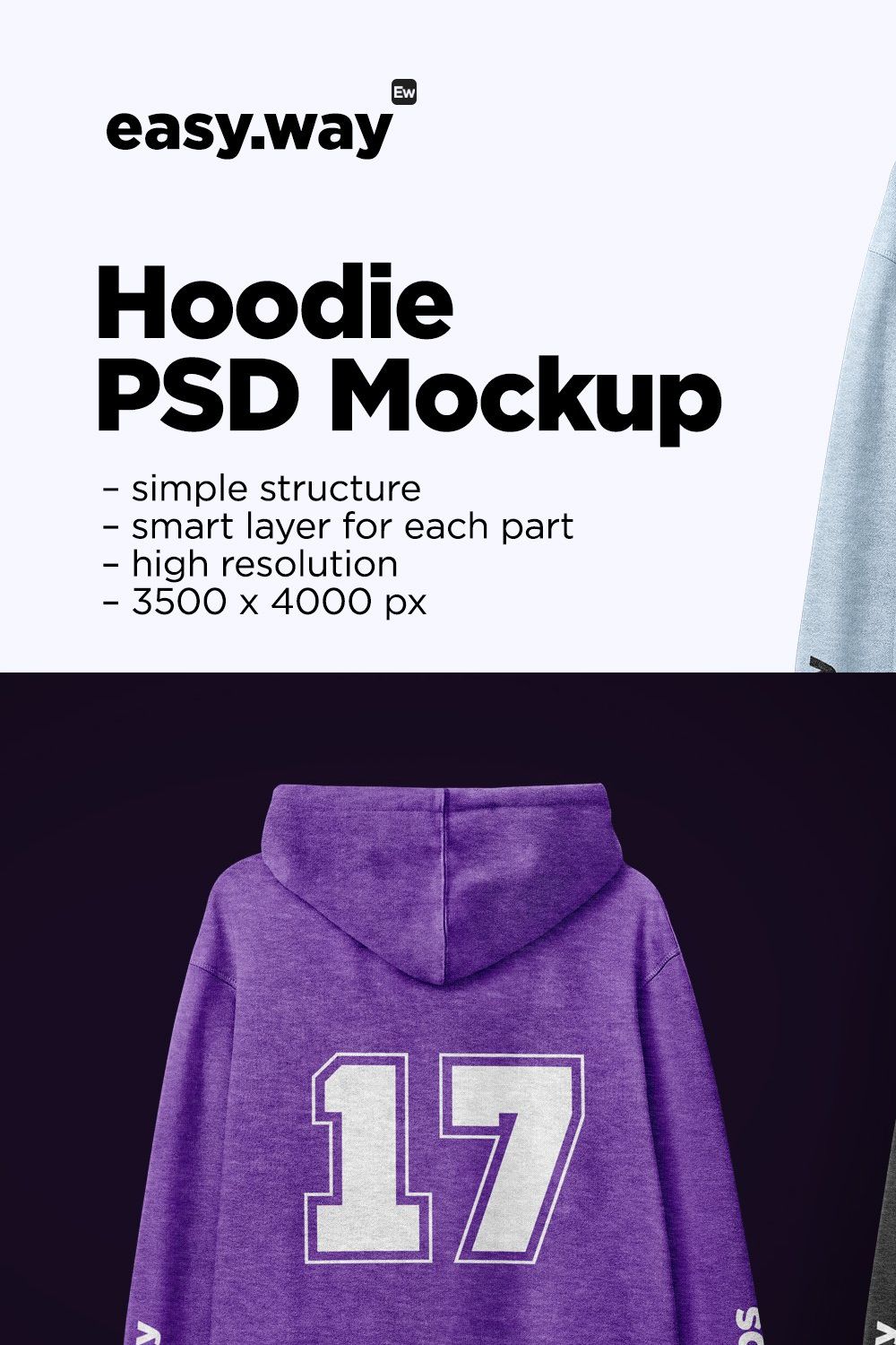 Heather Hoodie Back View PSD Mockup pinterest preview image.