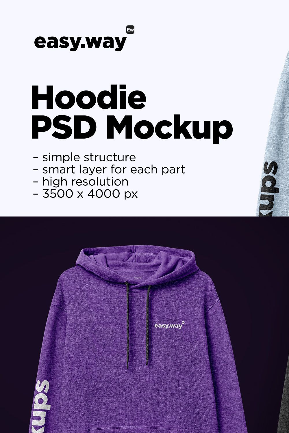 Heather Hoodie Front View PSD Mockup pinterest preview image.