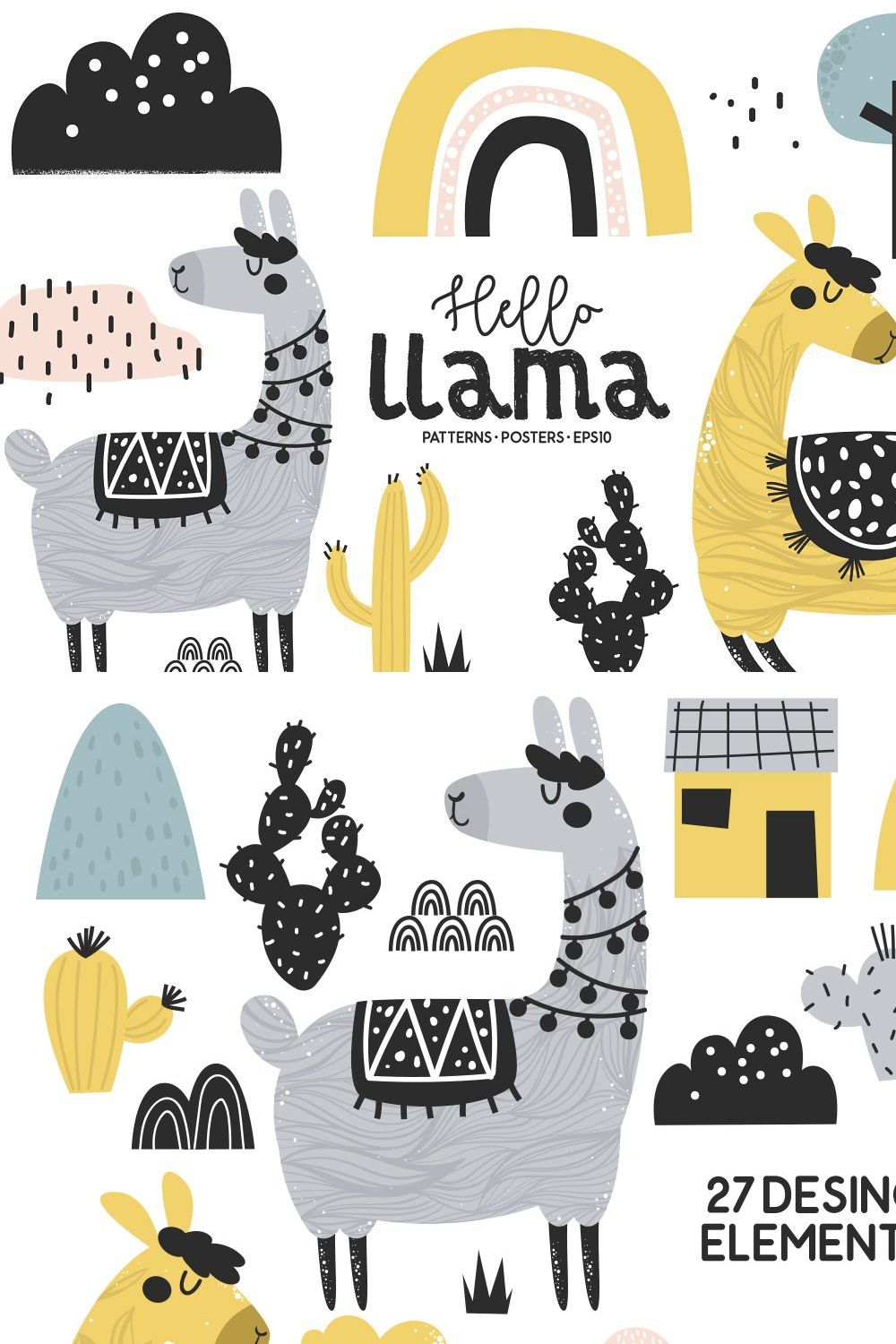 Hello Llama - Patterns, Vector pinterest preview image.