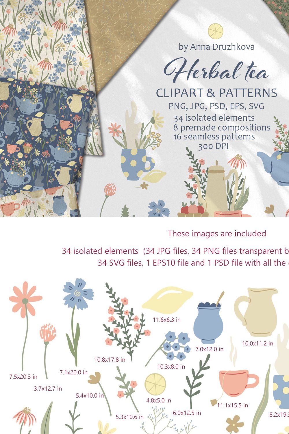 Herbal tea clipart and patterns pinterest preview image.