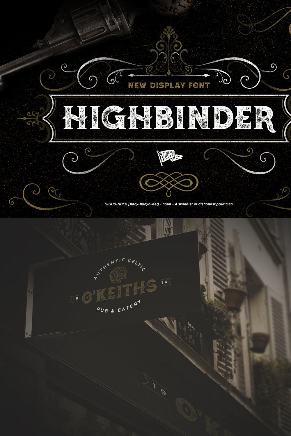 Highbinder Display Font pinterest preview image.