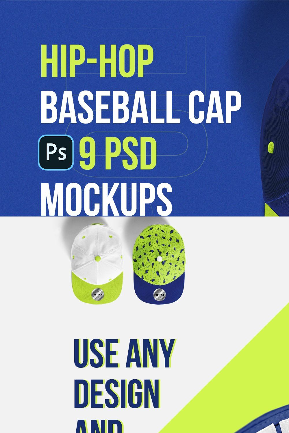 Hip-Hop Baseball Cap Mockups pinterest preview image.