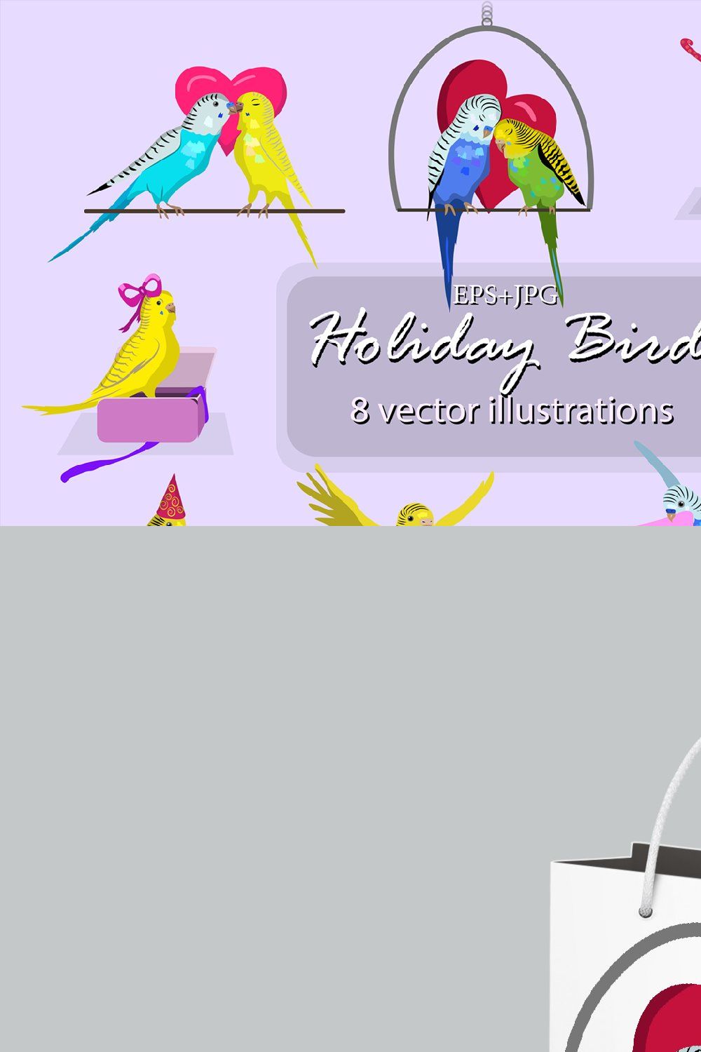 Holiday budgie birds vector set pinterest preview image.