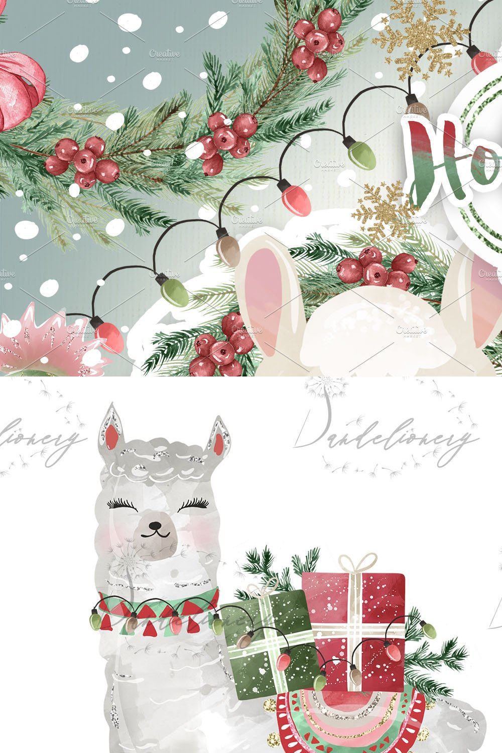 Holiday Llama design pinterest preview image.