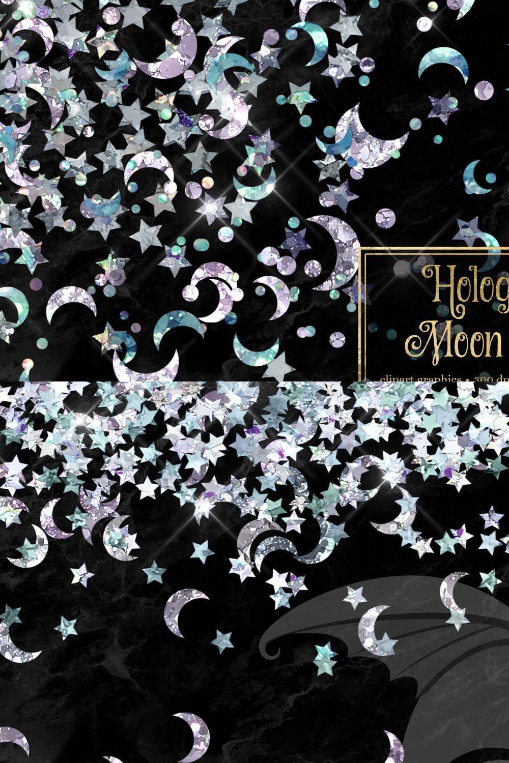 Holographic Moon Glitter Clipart pinterest preview image.