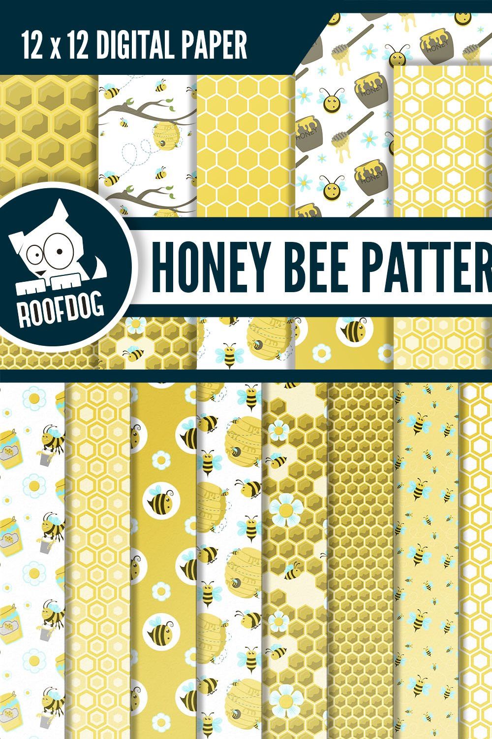 Honey bee digital paper pinterest preview image.