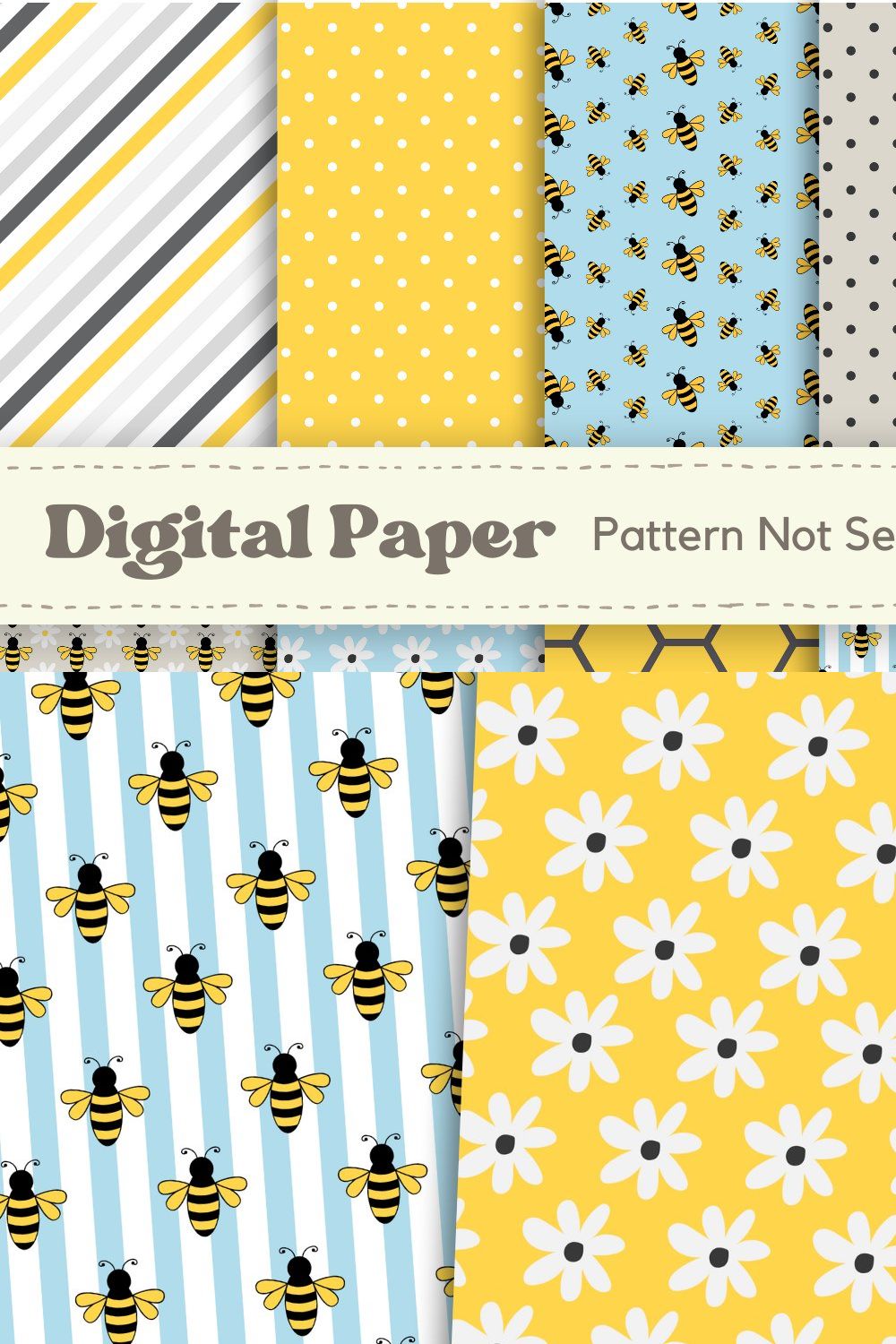 Honey & Bees Digital Paper Patterns pinterest preview image.