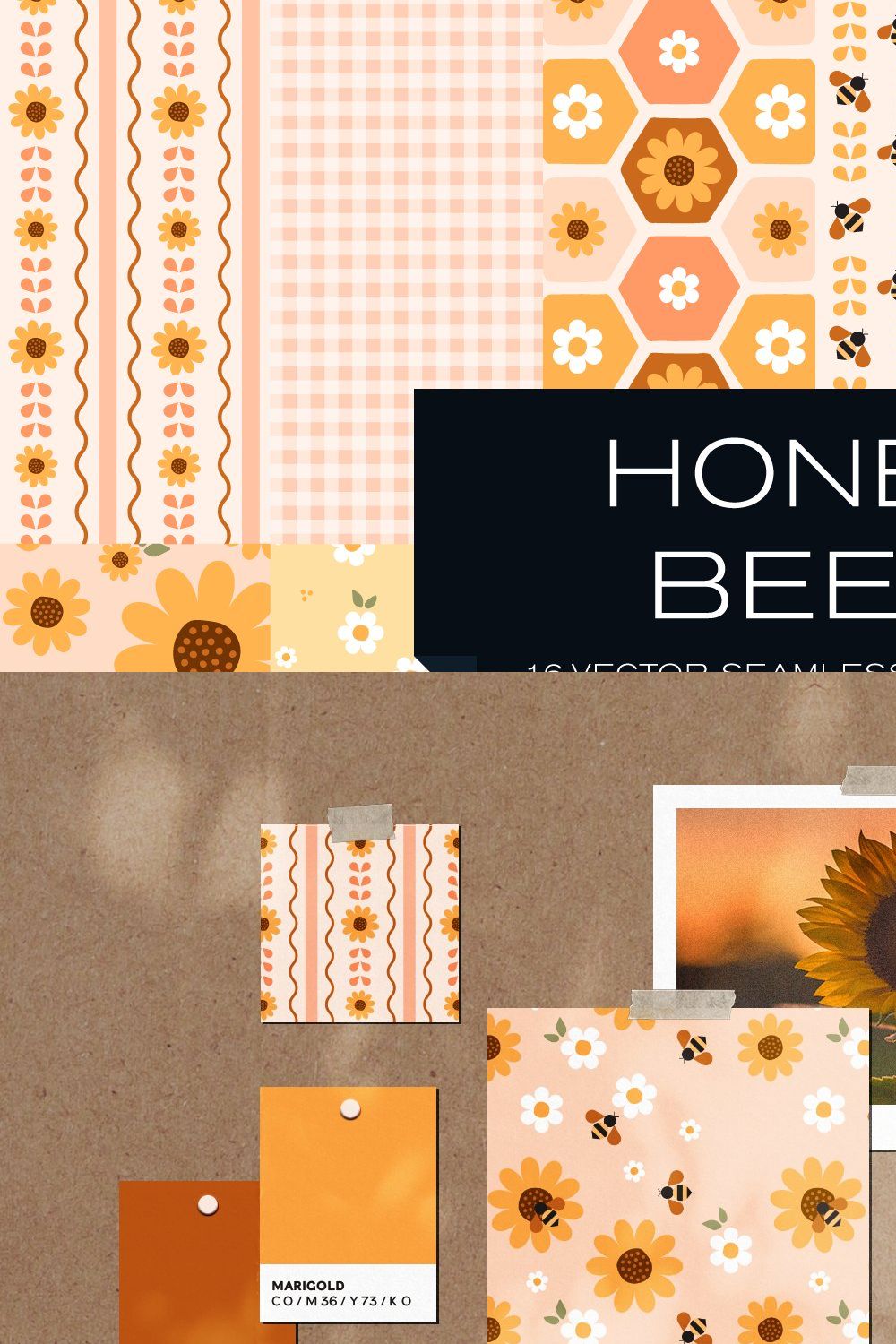 Honey Bees Pattern Collection pinterest preview image.
