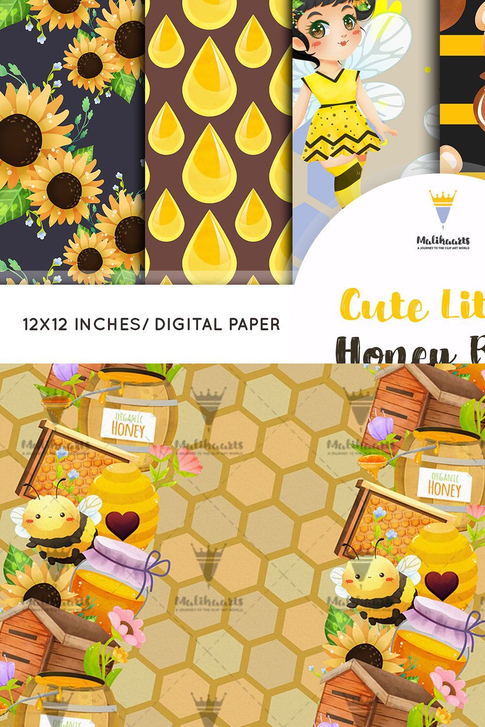 honey bees seamless pattern pinterest preview image.