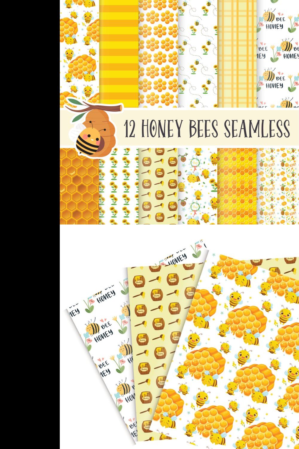 Honey Bees Seamless Sublimation pinterest preview image.