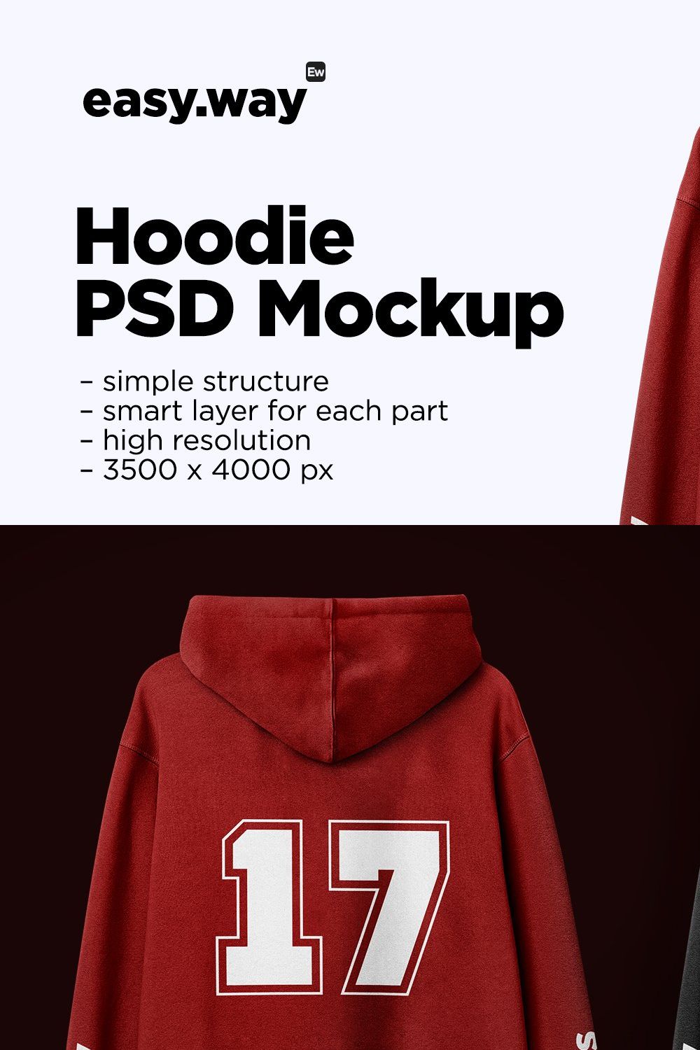 Hooded Sweatshirt Back PSD Mockup pinterest preview image.