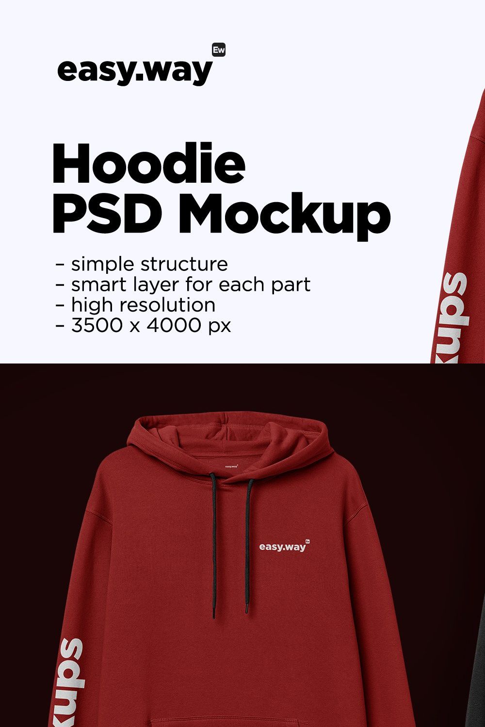 Hooded Sweatshirt PSD Mockup pinterest preview image.