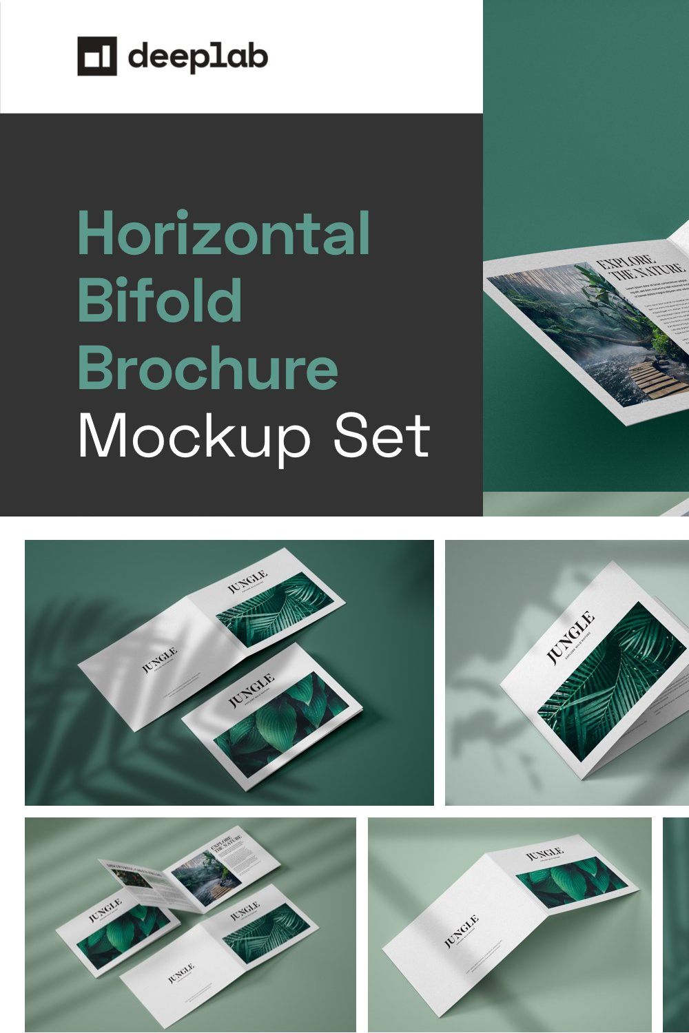 Horizontal Bifold Brochure Mockup pinterest preview image.