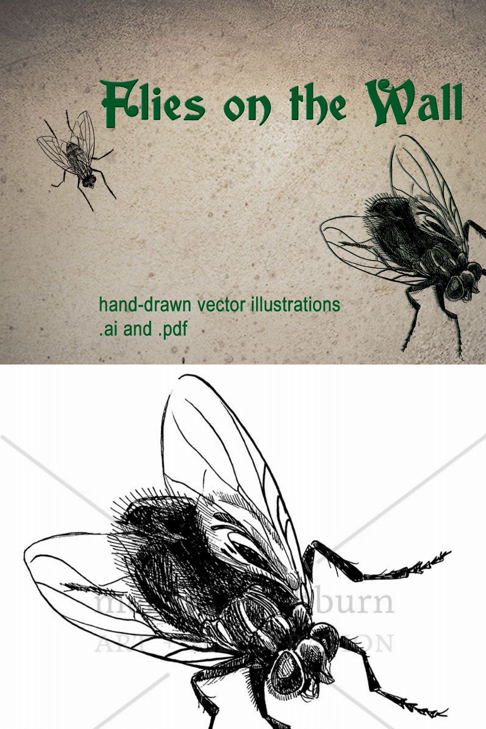 Houseflies Vector Illustration pinterest preview image.