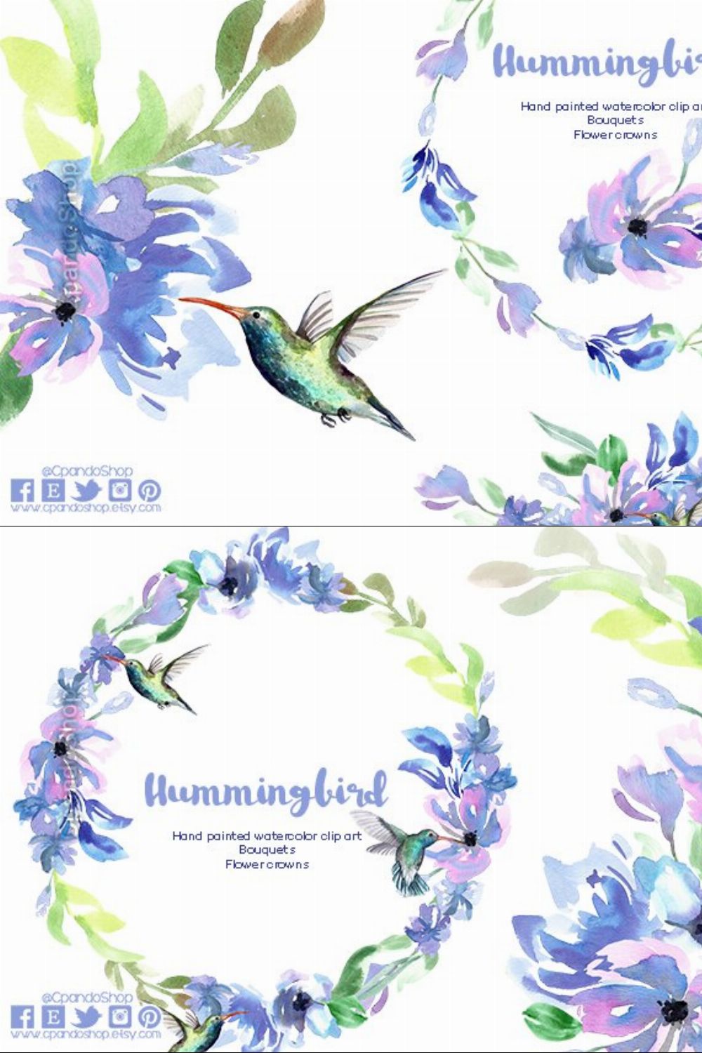 Hummingbird watercolor clip art pinterest preview image.
